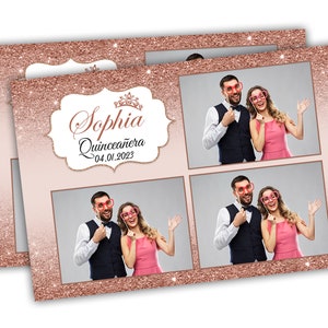 Rose Gold 4x6 with Glitter Pink Photo Booth Template for Birthdays, Quinceañera, Sweet 16, Bat Mitzvah