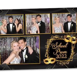 Modelo de cabine de fotos de baile de máscaras preto e dourado 4x6 para Mardi Gras, baile de formatura, baile de boas-vindas HOCO e aniversários