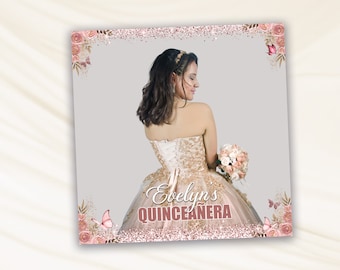 Rose Gold 360 Overlay with Butterflies and Pink Flowers for Quinceanera, Sweet 16, Birthday Parties, Wedding, Anniversary 1072x1072