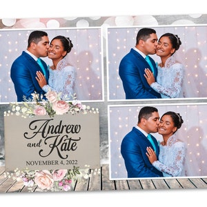 Rustikales Holz mit Blumen und Bokeh HochzeitStag 4x6 Postkarte Foto-Stand Vorlage Overlay