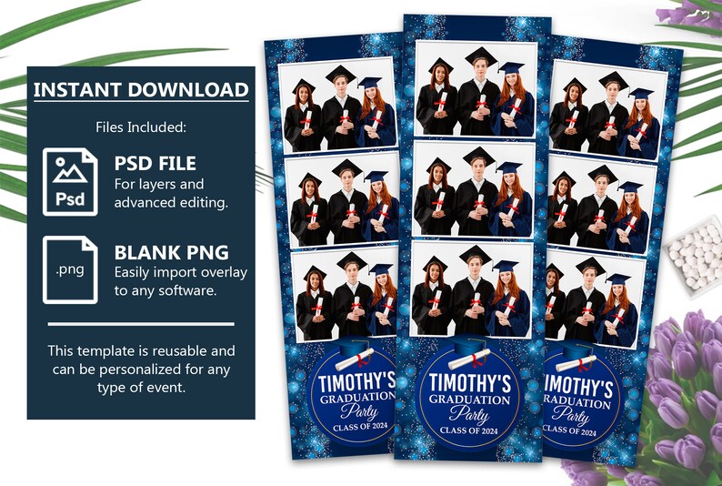 Blue Silver Gold Graduation 2x6 Photo Booth Overlay - Etsy