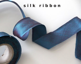Silk taffeta ribbon in deep aqua teal 3, 5, 10 yards or meters - RS1