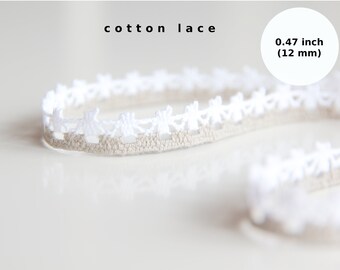 Thin cotton heirloom lace ribbon trim white and linen gray by Mood And Solids