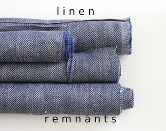 Natural and blue linen fabric remnants R9