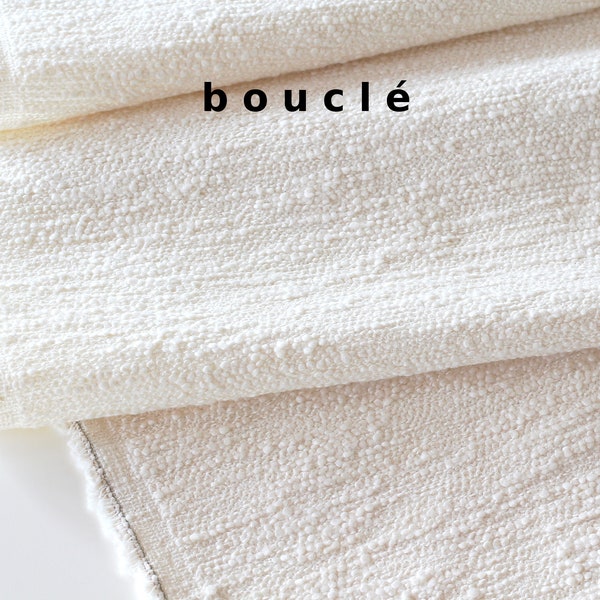 Tissu bouclé crème blanc ivoire au mètre ou par mètre pour un ameublement moderne et une décoration d'intérieur - 70