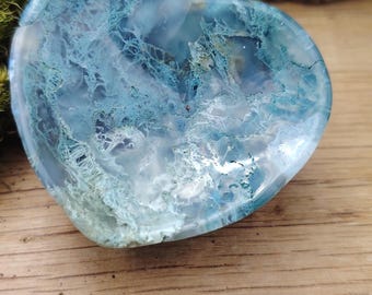 Pierre de Poche Cœur en Agate Mousse , Galet Anti-Stress Naturel