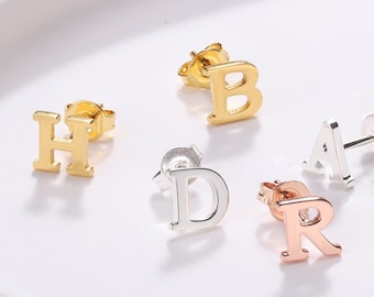 Letter Earring Gold: Initial Stud Earrings - Sterling Silver Alphabet Earrings, Tiny Earrings for Teens Girls Women Girlfriend Wife Gift