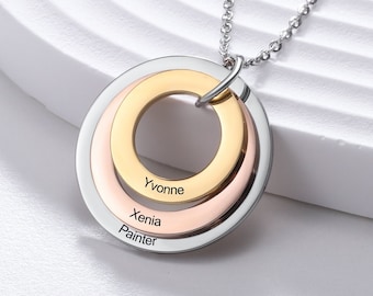 Gepersonaliseerde ketting familienaam voor moeder en oma, aangepaste schijfhanger met kindernamen, gegraveerde stamboom sieraden cadeau