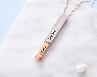 Hidden Message Necklace • Customized Secret Message Necklace for Couples • Christmas Gift for Girlfriend, Wife • Personalized Bar Necklace