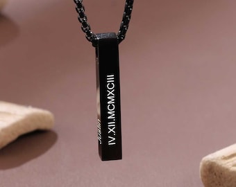 Men Name Necklace - Black Necklace For Guys - Necklace For Dad - Fathers Day Necklace - Personalized Dad Pendant - Handmade Gift for Husband