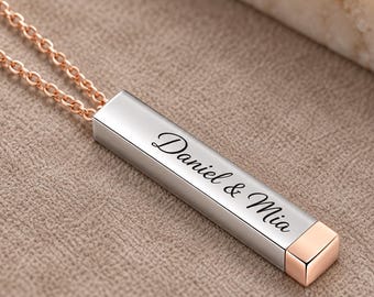 Hidden Message Couple Necklace, His and Hers Necklace Set, Engraved Stainless Steel Pendants, Long Distance Anniversary Gift