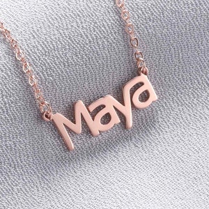 Collar de nombre de oro rosa - Collar de letra de bloque de plata y oro, cadena colgante de nombre de capital personalizado, regalo personalizado para ella, novia