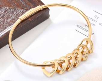 Pulsera para mamá personalizada - Pulsera de apellidos para abuela - Cumpleaños, Aniversario, Boda, Regalo de San Valentín - Brazalete de encanto personalizado