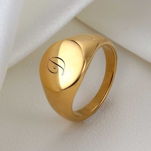 Anillo inicial de sello personalizado - Anillo inicial del alfabeto - Anillo personalizado para regalo de aniversario de mujer - Regalo de San Valentín, joyería hecha a mano