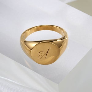 Anillo inicial - anillo de letra de oro - anillo inicial del alfabeto plata - anillo de sello grabado - anillo inicial personalizado - anillo inicial grueso para mujer
