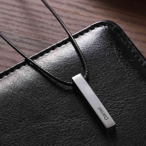Colar masculino de ônix preto personalizado – pingente de etiqueta de cachorro personalizado com corrente de meio-fio – presente de joia para marido, namorado, pai – acessório masculino