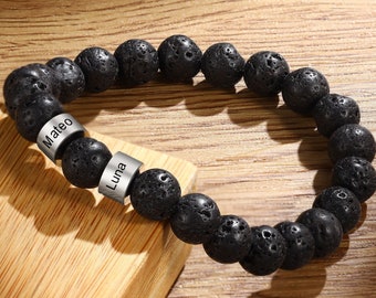 Bead Bracelet: Black Lava Bracelet - Mens Beaded Bracelets, Onyx Bracelet - Personalized Fathers Day Gift for Dad, Boyfriend, Father Husband