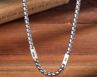 Personalized Men&#39;s Necklace: Custom Engraved Stainless Steel Chain for Dad with Kids Names - Father&#39;s Day Gift, Durable & Stylish, 1-5 Names