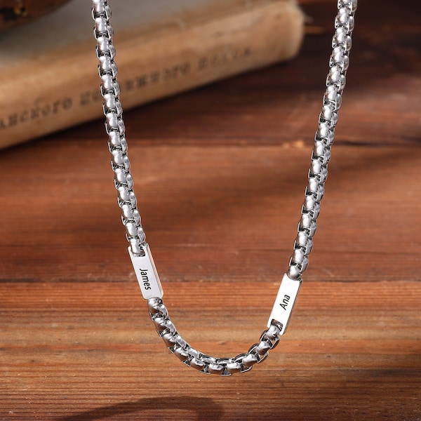 Personalized Men's Necklace: Custom Engraved Stainless Steel Chain for Dad with Kids Names - Father's Day Gift, Durable & Stylish, 1-5 Names