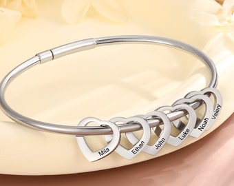 Personligt namnarmband för mamma, graverat familjearmband med berlocker, smycken till mormor, morsdagspresent till henne