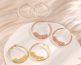 Personalized Hoop Earrings - Name Earrings - Custom Hoop Earrings With Name - Handmade Earrings - Name Jewelry -Initial Earring Gift For Her