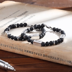 Pulsera personalizada para hombre: identificación de acero inoxidable negro grabada, nombre personalizado, accesorio de moda para él, regalo para papá, esposo, novio