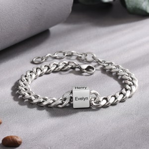 Pulsera de hombre: pulseras masculinas grabadas de plata, pulsera personalizada para hombre, pulsera de plata para chicos, regalo del día del padre para él papá novio