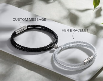 Magnetic Couple Bracelets, Personalized His and Hers Bracelet Set, Engraved Matching Bracelets, Anniversary Gift for Boyfriend Girlfriend
