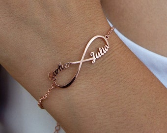 Personalized Couple Bracelet • Infinity Name Bracelet • Custom Gold Name Bracelet For Women • Long Distance Bracelets • Name Plate Bracelet