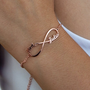 Personalized Couple Bracelet • Infinity Name Bracelet • Custom Gold Name Bracelet For Women • Long Distance Bracelets • Name Plate Bracelet
