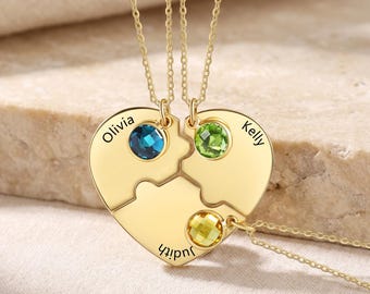 Glitter ネックレス、ブランド不明ネックレスの2本セット 3人用の友情ネックレス、名前と誕生石入りのパーソナライズされた
