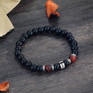 Pulsera personalizada de ágata negra - Pulsera negra con nombre grabado - Regalo del día del padre para papá, regalo de Navidad para papá, esposo, novio