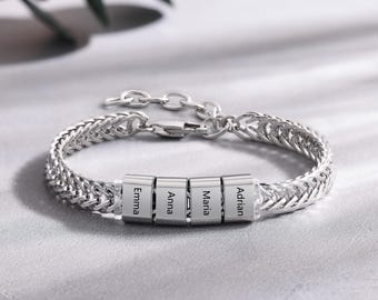 Mens Personalised Bracelet: Silver Customized Bracelets, Custom Bracelets for Guys, Engraved Bracelet, Name Bracelets for Men, Gift for Him