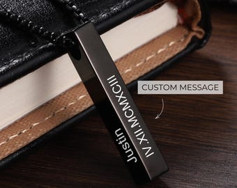 Custom Men's Necklace - Engraved Name or Coordinates, Stainless Steel Chain, for Husband, Boyfriend