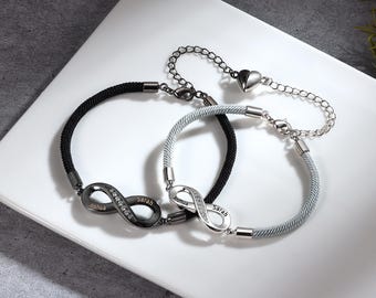 Personalized Infinity Couple Bracelets • Custom Name Matching Bracelets • Engraved His and Hers Jewelry • Romantic Gift