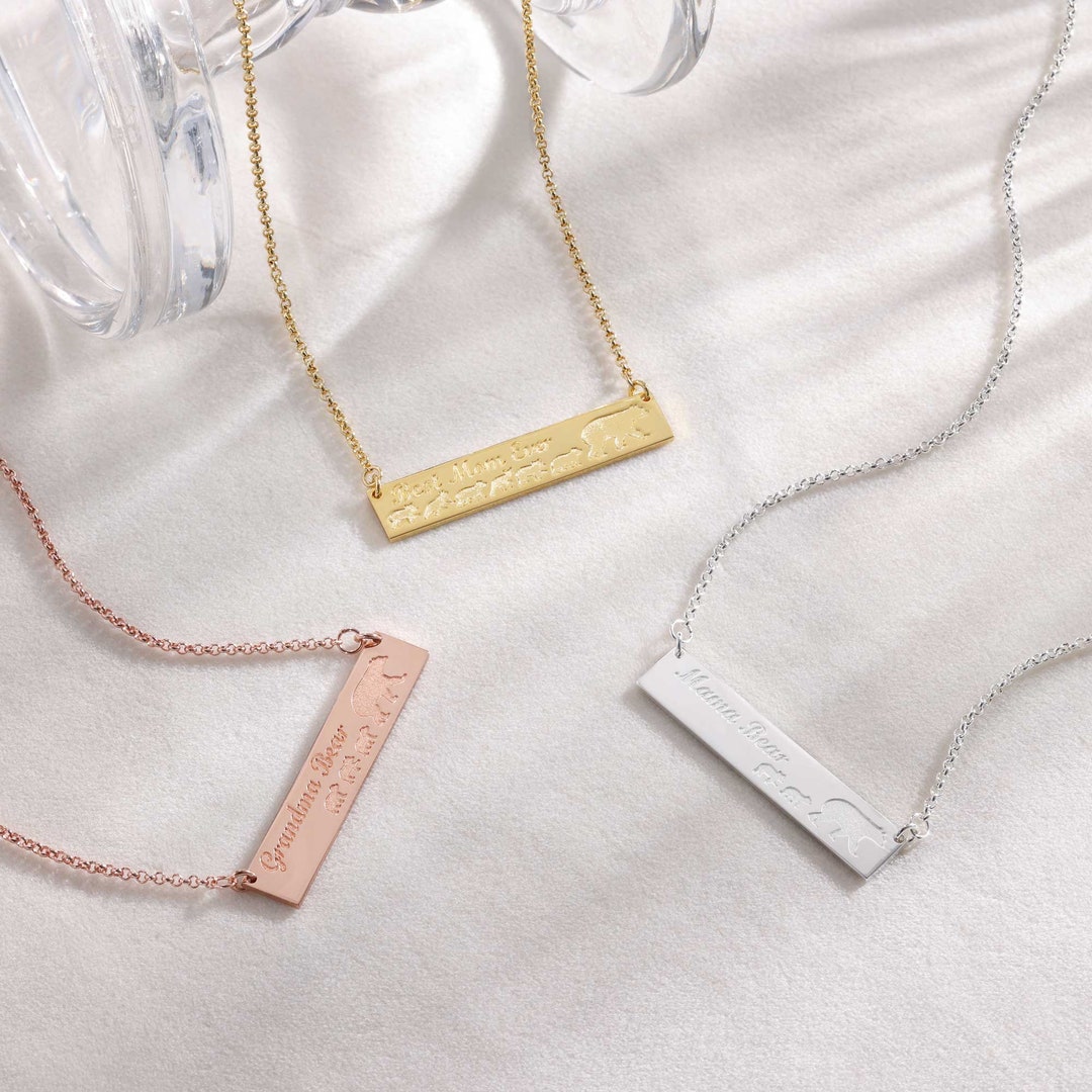 Mama Bear Necklace Silver & Gold Mama Bear Jewellery Personalised