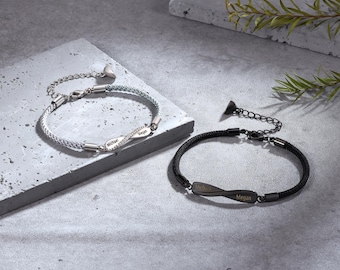 Personalized Couple Bracelets • Custom Engraved His and Hers Bracelets • Matching Infinity Bracelets for Couples