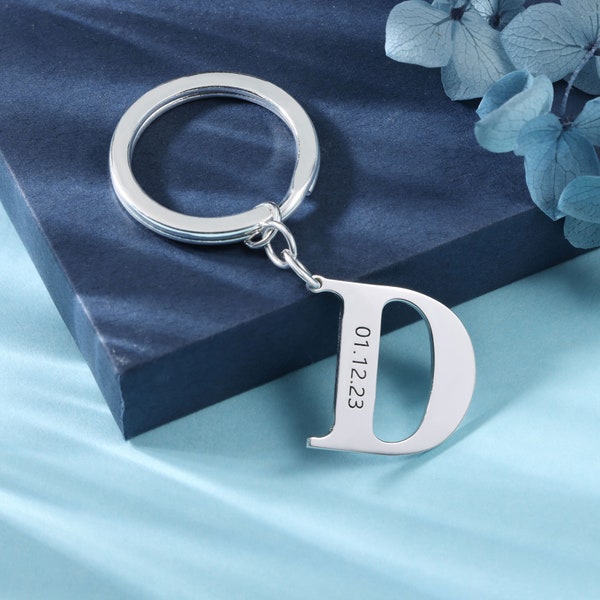 Letter Keychain - Silver Initial Keychain - Engraved Gift For Him & For Her - Key Ring Personalized With Any Letter - Custom Key Rings