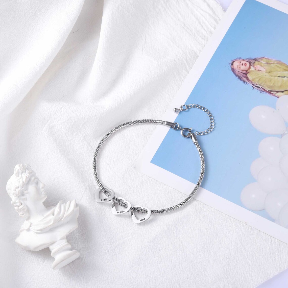 Grandma Bracelet With Grandkids Names Engraved Charm Etsy