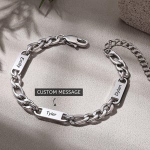 Custom Name Bracelet, Curb Chain Bracelet for Men, Engraved Stainless Steel Bracelet for Dad, Personalized ID Bracelet for Husband or Son