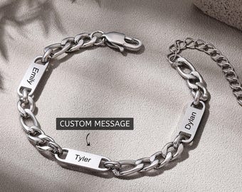 Anpassat namnarmband, trottoarkantskedja för män, graverat armband i rostfritt stål för pappa, personligt ID-armband för make eller son