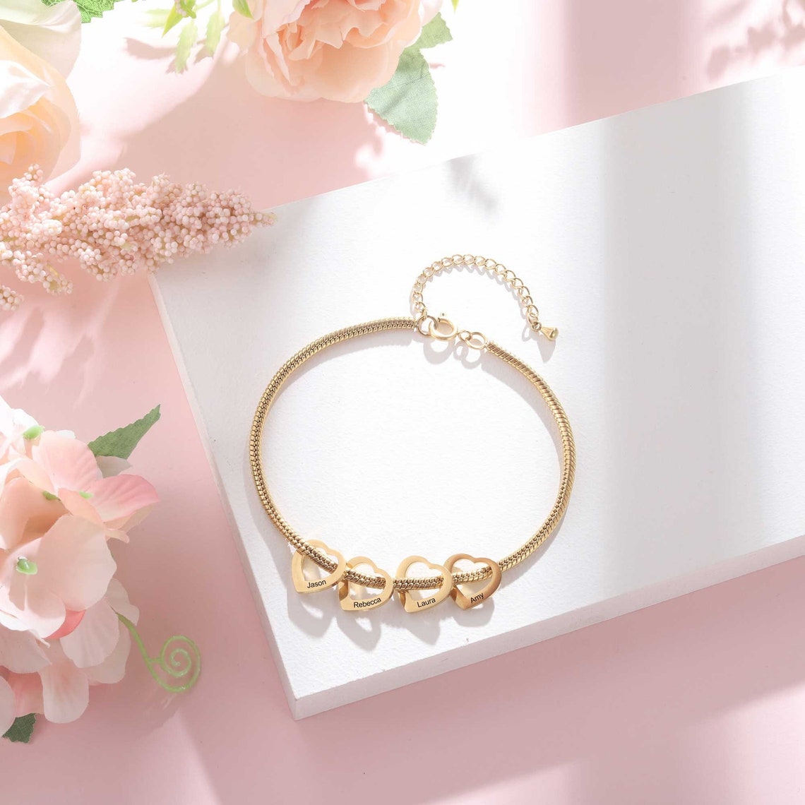 Grandma Bracelet With Grandkids Names Engraved Charm Etsy