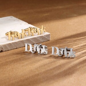 Gemelos con nombre personalizado: grabado personalizado, plata y oro, perfectos para bodas, regalo de padrinos de boda, aniversario, accesorio de moda de lujo para hombres