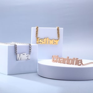 Collar de nombre unisex, collar de nombre de cadena de bordillo, collar de nombre de hombres, cadenas de nombre para hombres, collar de nombre personalizado para hombres, collar para él