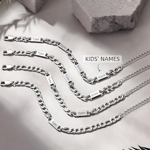Pulsera de cadena de plata personalizada para papá: nombres de niños grabados, regalo familiar personalizado, ideal para el cumpleaños de papá y el Día del Padre.