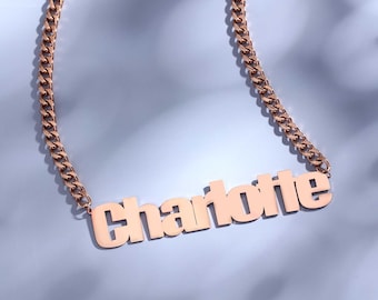Big Name Necklace for Women • Custom Nameplate Cuban Chain • Chunky Curb Chain Necklace • Personalized Bold Statement Jewelry