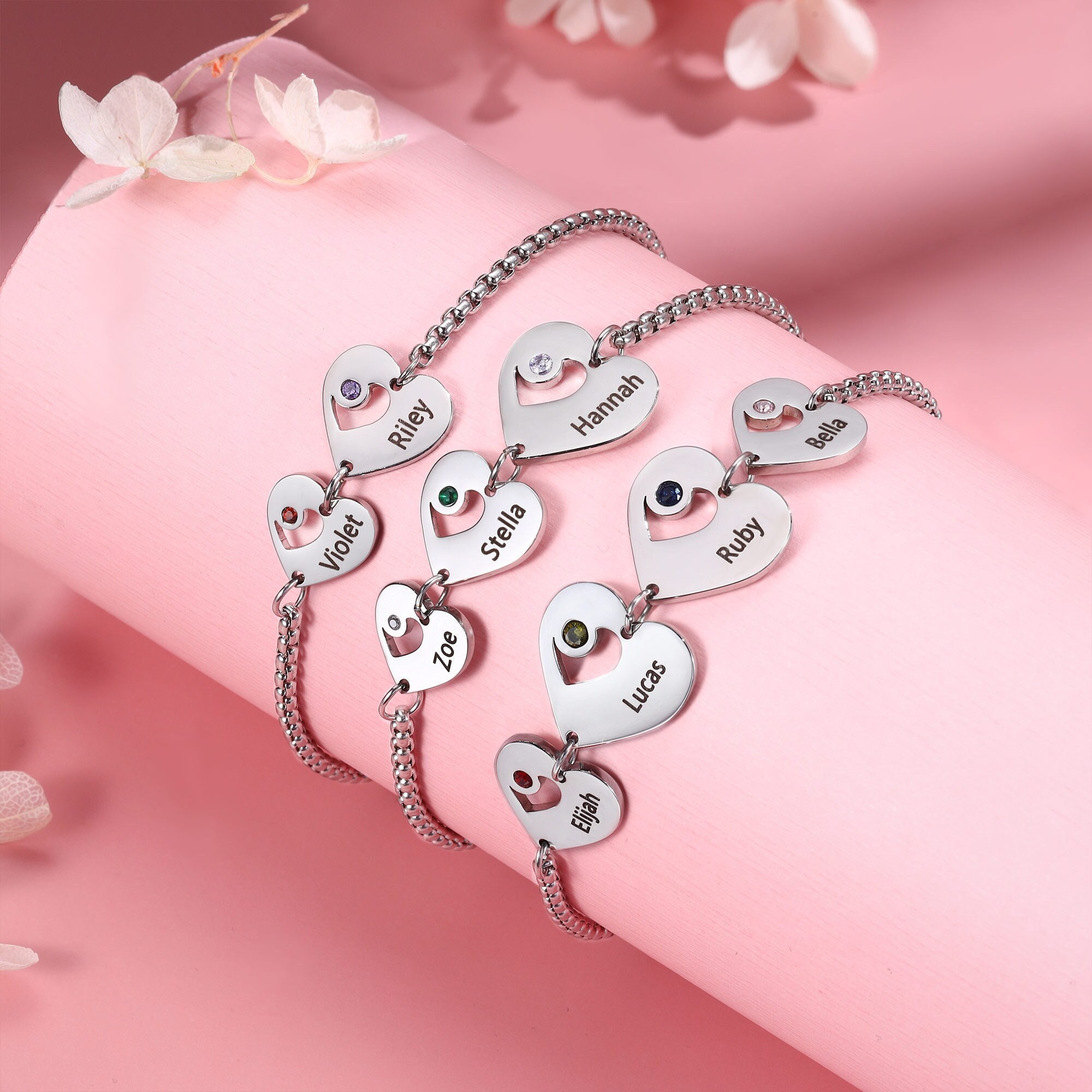 Braccialetto In Argento Con Nome Inciso E Cristallo - Flores Gioielli