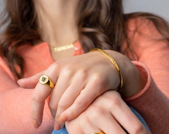 Personalized Initial Ring - Alphabet Ring - Women Gold Letter Ring - Custom Band