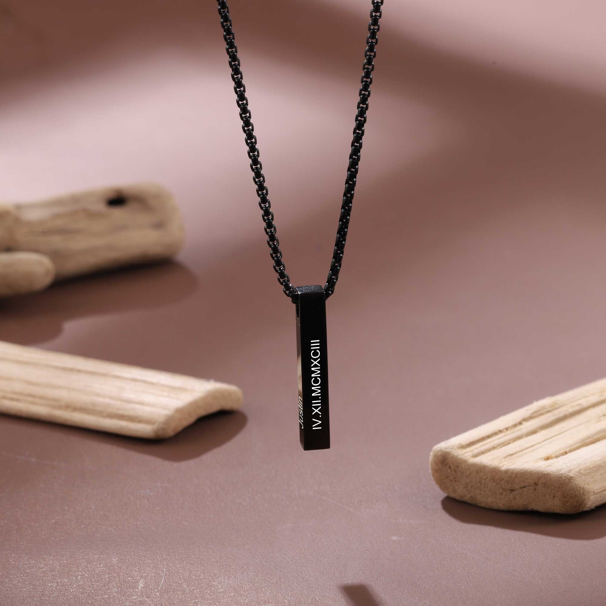Black Bar Necklace for Men Personalized Xmas Gift for Dad Etsy
