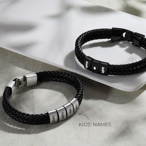 Pulsera personalizada para papá: pulsera con nombre grabado personalizado para hombres, pulsera de cuero moderna para el día del padre, regalo para papá, joyería para hombres